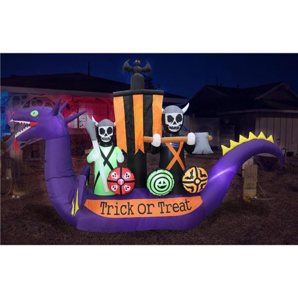 Ft Long Halloween Inflatable Dragon Pirate Ship Skeletons Scene Bat Ghosts